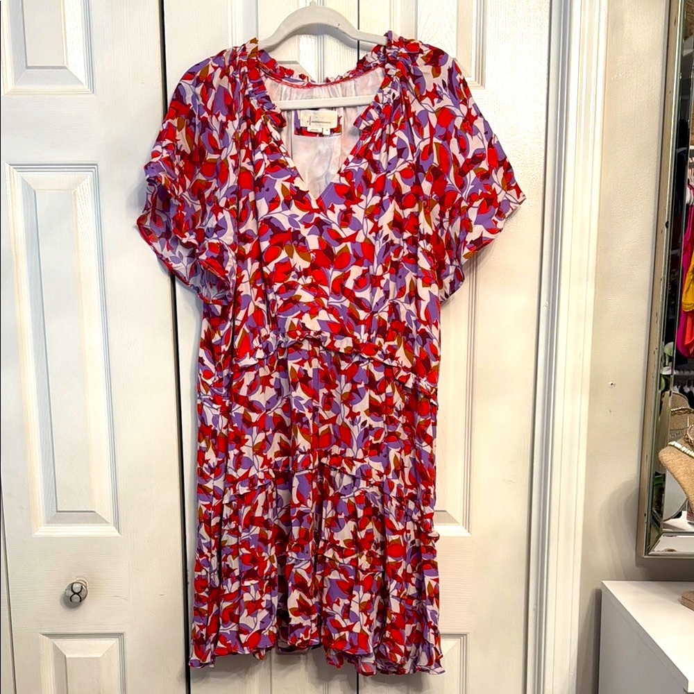 Anthropologie Robin Tiered V-Neck Flutter Sleeve Sundress